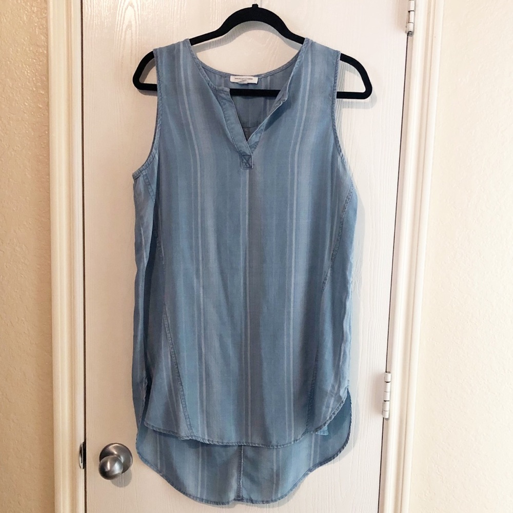 Beachlunchlounge High Low Hem Top Boho Sleeveless Beachy Nautical V-Neck Medium